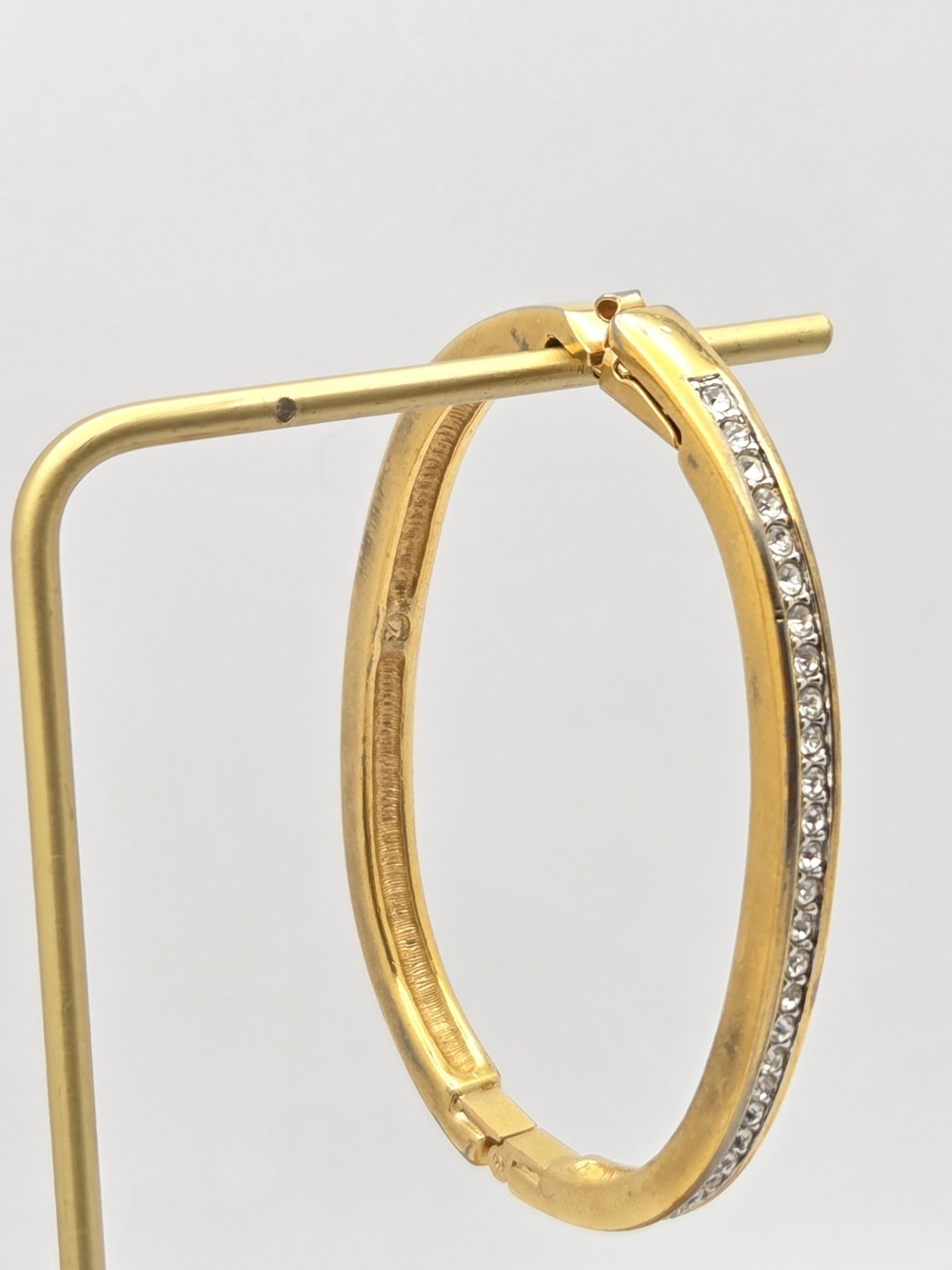 Vintage Swarovski Gold Tone Crystal Hinged Bangle Bracelet